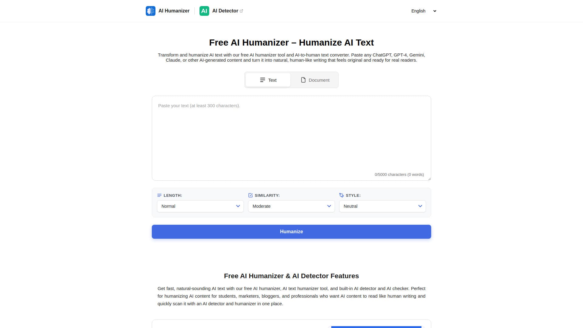 Free AI Text Humanizer & Detector