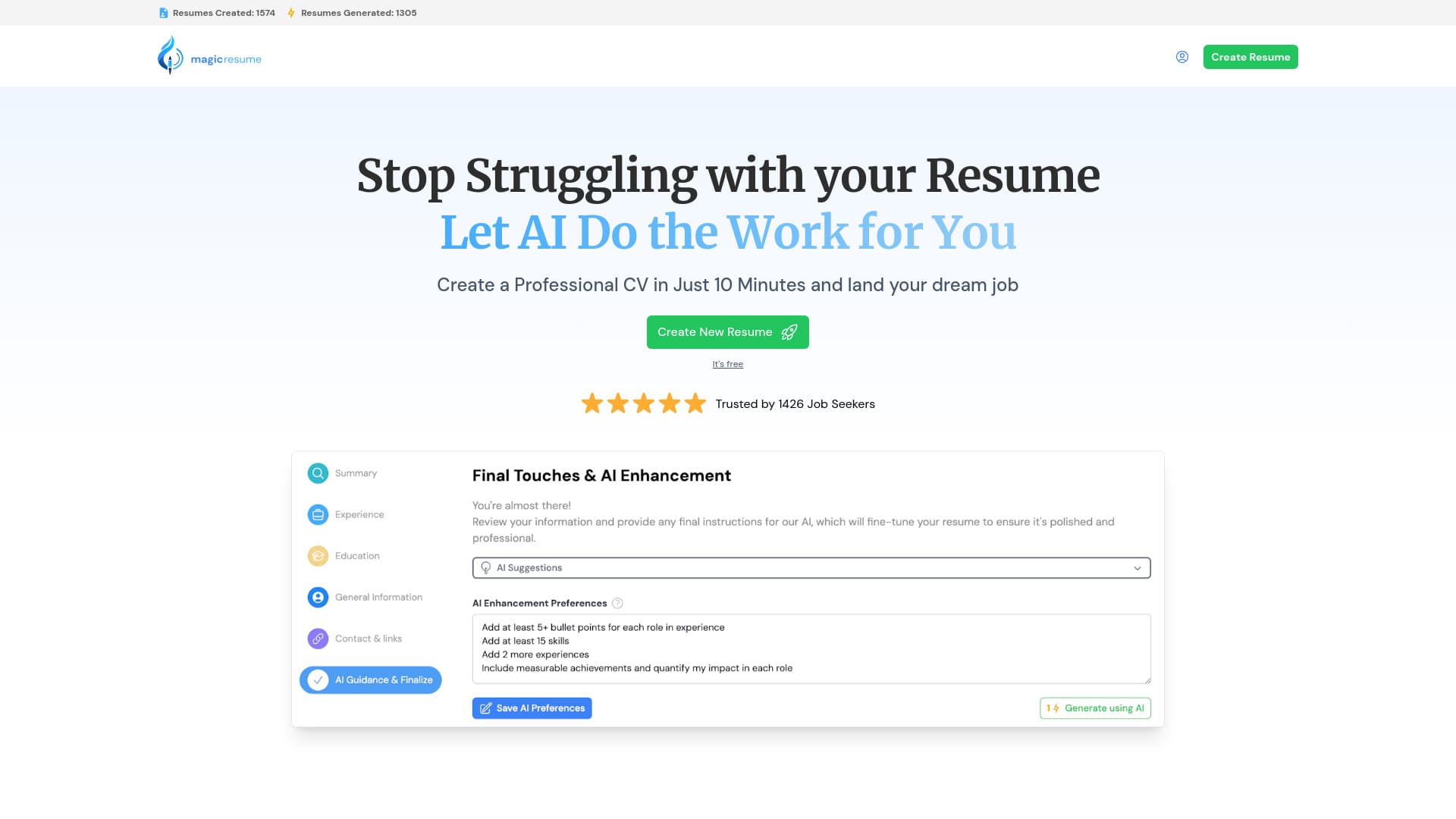 Magicresumeai - Effortless Cv Builder