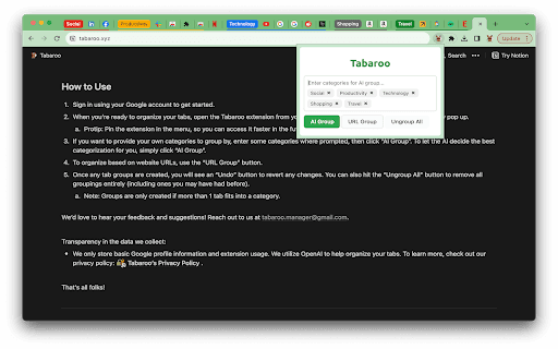 Tabaroo: AI Tab Manager