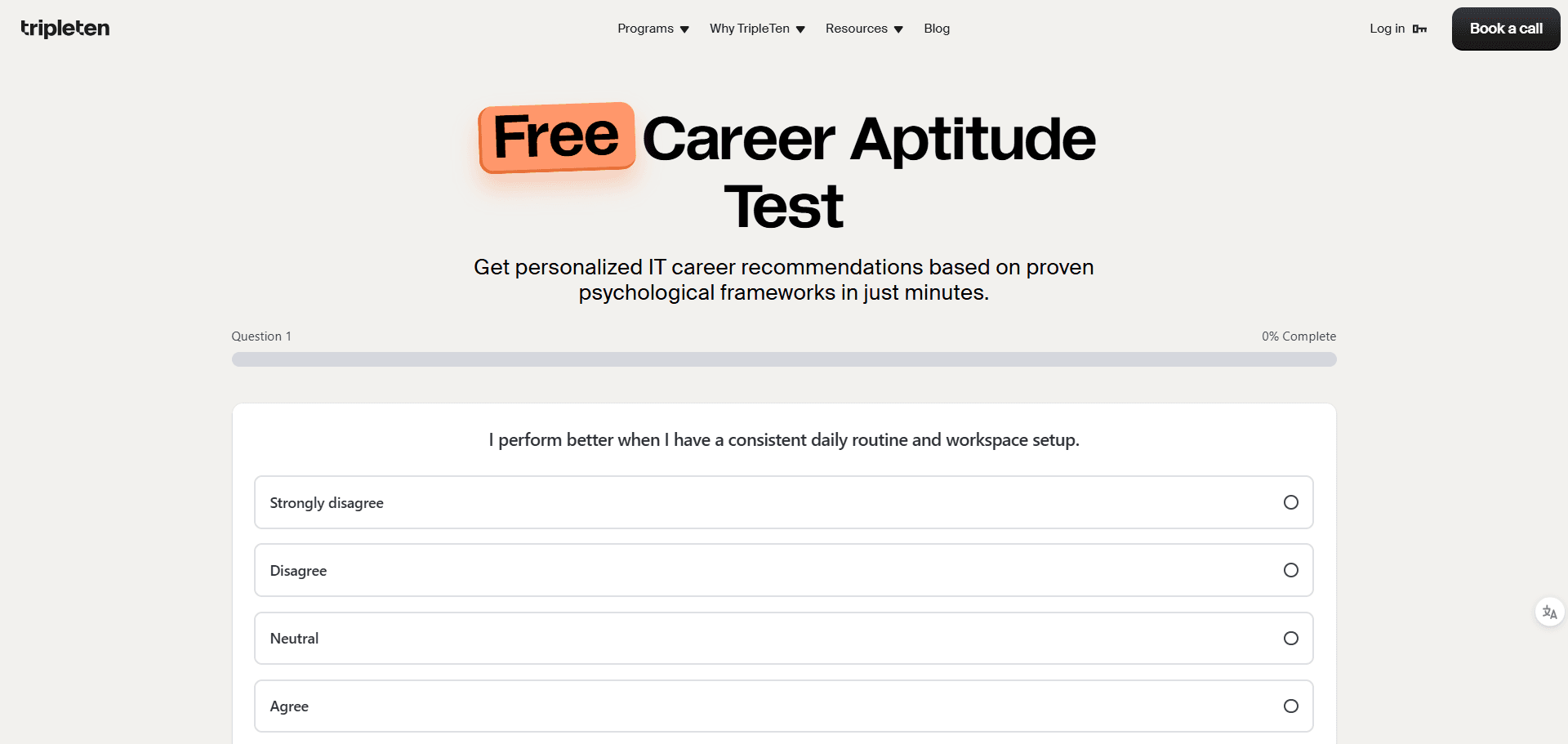 Tripleten Career Aptitude Test